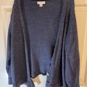 VTG/CJ BANKS 2X METALLIC OVERSIZED SWEATER Button Up Long Sleeves 60”Chest Blue